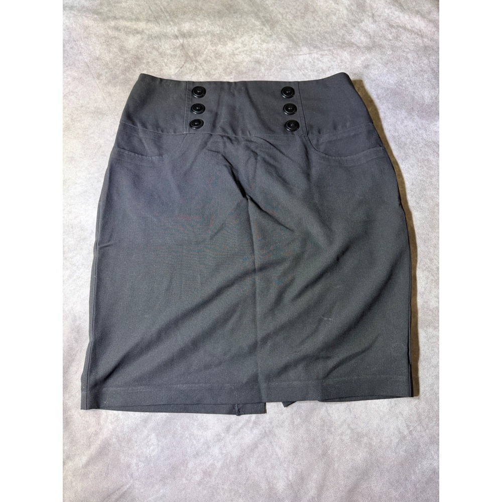 BCX Black High Waisted Button Detail Pencil Skirt Size 13 Business Casual Office